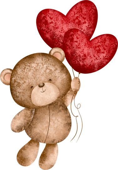 cute teddy bear and heart balloon